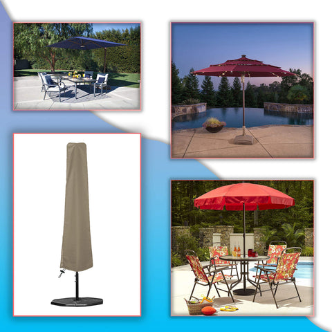 Beefy Heavy Duty Patio Umbrella Cover for 7 to 9 Foot Parasols, Waterproof 12 Oz PVC Coated Polyester, UV and Weather Resistant, Beige