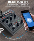 3-Channel Dope Wireless DJ Mixer With Bluetooth 5.0 USB Audio Interface XLR And 6.35mm Mic Line And Guitar Inputs showing Bluetooth connection