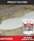 Pourable Concrete Patch for Floors, Quick Repair Kit in a 5 Lb Pail on concrete surface, fills large cracks and holes.