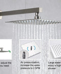 Top Notch Brushed Nickel Shower System With A 10 Inch Rain Head showing water flow and features in modern bathroom setup