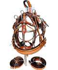 Three Tone Leather Horse Driving Harness For Single Horse Cart With Designer Conchos All Over Stainless Steel Hardware Shetland