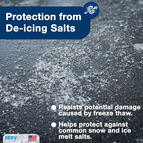 Premium Natural Stone And Patio Sealer For Concrete Slabs And Brick Walls Water Based Clear Repellent on asphalt showing de-icing salt protection.