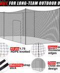 Heavy Duty Batting Cage Net For Backyard Practice Net Only, Portable Pitching Cage For Baseball Softball Cricket And Golf Hitting, Durable Barrier Screen With Corner Drawstrings, 20x10x10 Ft shown with thickened edges and open door design.