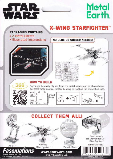 Star Wars X Wing Fighter 3D Metal Model Kit Unassembled No Glue Or Solder Needed With Easy Clip Tabs packaging