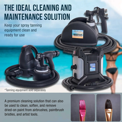 Spray Tanning Equipment Cleaner 16 Ounce Bottle Fast Acting Cleaning Solution Cleans Airbrush Spray Tanning Guns Airbrushes and Equipment Systems Removes Dried On Tan Residue No Fuss Easy To Use for All Brands on tanning equipment