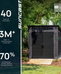 Modern Outdoor Storage Shed With Floor Included 200 Cu Ft Weatherproof Resin Garden Shed for Mower, Bikes, and Tools on lawn