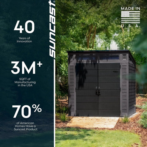 Modern Outdoor Storage Shed With Floor Included 200 Cu Ft Weatherproof Resin Garden Shed for Mower, Bikes, and Tools on lawn