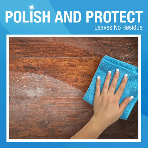 Hand using wipe on wooden floor; Wood Surface Cleaning Wipes For Cabinets, Furniture, And Floors Quick Dirt Grime Removal Shine