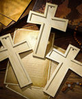 24 Pcs Unfinished Wooden Crosses For Crafts 8.9 By 6.5 Inch Large Blank Crosses displayed on a wooden table with string