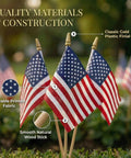 Bulk 100 Pack Handheld American Flags On Sticks 4x6 Inches for Memorial Day and Fourth of July made with durable fabric and gold finials.