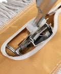 Close-up of the Workhorse Commercial Dust Mop 48 Inch aluminum handle attachment for easy cotton head replacement.