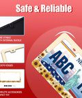 Dope Sunflower Pattern License Plate Frame Stainless Steel 12x6 Inch Flower Design Auto Part Holder With Screws details