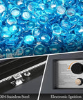 Close-up of blue glass rocks and controls of 56 Inch Outdoor Propane Fire Pit Table With 50000 BTU Power For Patios