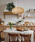 Basket Weave Bamboo Pendant Light With Natural Rattan Shade, 15 Inch Single Bulb Chandelier For Kitchen Island Or Nursery