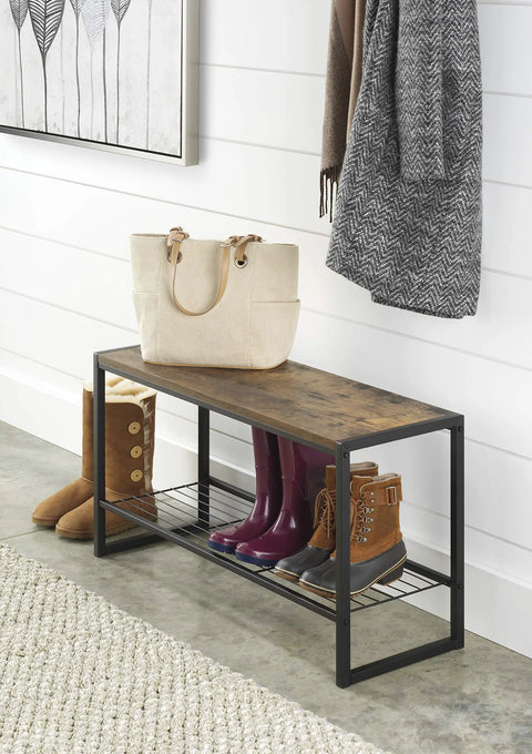 Industrial Entryway Bench With Hidden Storage Shelf, Durable Engineered Wood Top Holds Up To 250 Lbs, Dope Modern Rustic Look For Shoes