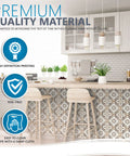 Peel And Stick Tile Stickers 24 Pack For Kitchen Backsplash And Bathroom Vinyl Wall Decals In Black And White Boho Modern Style Easy To Apply Just Peel And Stick Home Decor. Kitchen island with Boho tile pattern with bar stools.