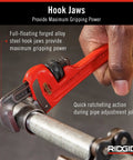 Heavy Duty 6 Inch Straight Pipe Wrench For Plumbing Projects With Serrated Steel Jaw And Cast Iron Handle Red Finish Three Quarter Inch Jaw Capacity Compact 6 Inch Length Made In The USA Durable Grip For Tight Spaces Built Tough used for gripping a pipe