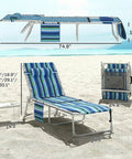 Face Hole Tanning Chair With Side Table And Carry Straps, 5 Position Folding Chaise Lounge For Beach Or Pool, Oxford Fabric In Blue Stripe