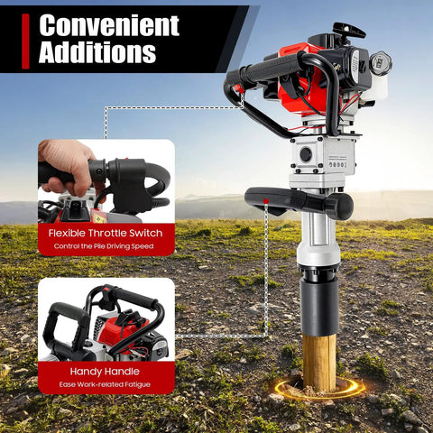 32.7cc Gas Powered T Post Driver With Conversion Head And Chisel showing flexible throttle switch and handy handle