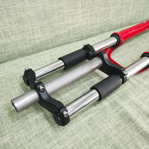 26 Inch Suspension Front Fork With One And One Eighth Inch Headset Disc Brake Ready Aluminum Triple Tree Red Travel 90 100mm