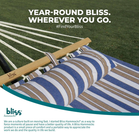 Caribbean Hammock With Pillow For Easy Chill Sessions 48 Inch Wide Poolside Patio Backyard Relaxer Includes Straps And Chains Eco Friendly Polyester And Cotton Blend 265 Pound Capacity Nautical Stripe