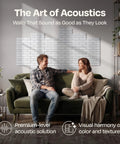 Couple relaxing on a sofa with Heavy Duty Self Adhesive Acoustic Wall Panels 18 Pack 12 By 12 Inch installed.