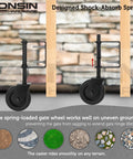 Heavy Duty Spring Loaded Gate Caster With Bearing And 360 Degree Swivel For Wooden Gates Fences And Metal Tube Gates Anti Sag Drag Gate Wheel Kit 200 Lb Capacity Per Pair Durable Black Construction Includes 2 Pcs installed view on wood post.