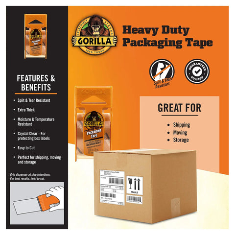 Heavy Duty Packing Tape With Dispenser For Moving, Shipping And Storage, 1.88 Inch By 25 Yard, Crystal Clear, Pack of 6, box image