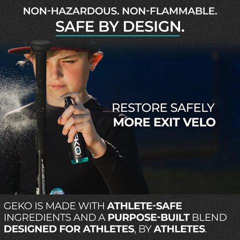 Young athlete using 2 In 1 Grip Restore And Cleaner For Shoes And Gloves, A Versatile Grip Spray For Golf Basketball Football Volleyball And Baseball on bat.