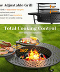 43 Inch Outdoor Fire Pit Table With Two Removable Grills, Lid, And Poker, 3 In 1 Wood Burning Bonfire, BBQ Grill, And Cozy Patio Coffee Table
