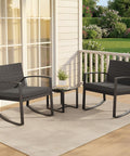 Three Piece Patio Rocking Bistro Set With Coffee Table For Garden Balcony Backyard Or Poolside Use