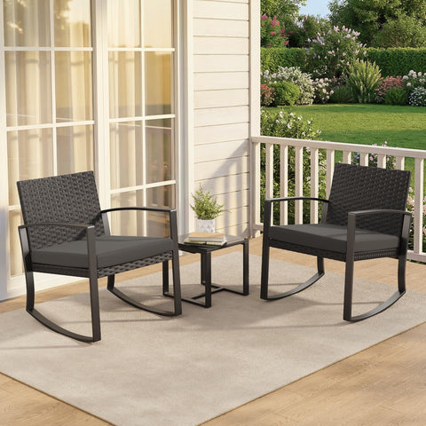 Three Piece Patio Rocking Bistro Set With Coffee Table For Garden Balcony Backyard Or Poolside Use