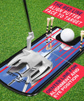 Golf Putting Mirror With Six Tees Training Aid For Practice And Perfection on grass with putter, ball, and alignment guidelines.