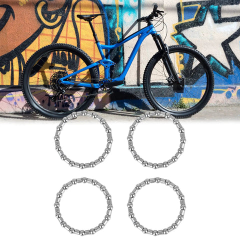 Four Pack 37 Point 2 Millimeter Bicycle Ball Bearing Cage Set With 16 Balls for crank and wheel retainers shown with bicycle