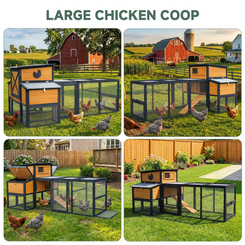 Large Backyard Wooden Chicken Coop With Run For Four To Six Chickens Outdoor Hen House With Ventilation Window And Sliding Doors