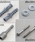 Nylon Flange Dowels Kit With Stainless Steel Screws, Washers And Hex Bit, Includes 10 D10x50 Dowels, 10 D6x50 Screws