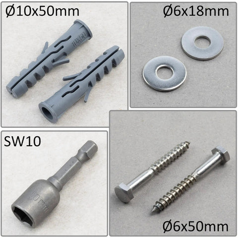 Nylon Flange Dowels Kit With Stainless Steel Screws, Washers And Hex Bit, Includes 10 D10x50 Dowels, 10 D6x50 Screws