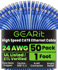 Cat 6 Ethernet Cable Pack 50 Pack 1 Ft Cat6 Patch Cables RJ45 Network Patch Cables 10 Gbps Snagless Gold Plated Connectors