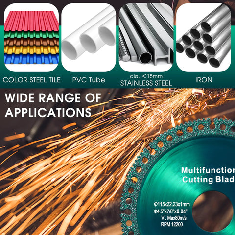 Front view of Taoskai 5-pack 4.5-inch grinding discs for angle grinder; green segmented blade, 115mm diameter