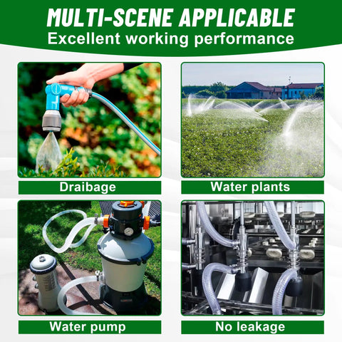 Multiple uses of Five Foot Long Steel Wire Suction Hose With PVC Reinforced Tubing for drainage, irrigation, and pump connection.