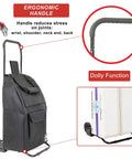Foldable Grocery Cart On Wheels With Removable Tote Bag And Storage Pockets, Hand Truck Dolly Function, Black