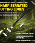 Carbon Steel Metal Detecting Shovel Set With Spade And Hand Digging Tool Pouch Bag showing serrated cutting edges for treasure hunting