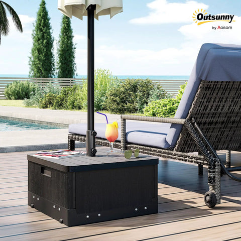 2 In 1 Outdoor Umbrella Base Planter Box With Drain Hole Heavy Duty Fillable Stand Table On Wheels by poolside