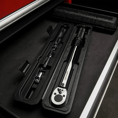 3/8-Inch Drive Click Torque Wrench With 10-80 Ft-Lb Range And 13.6-108.5 Nm in durable case, knurled non-slip grip visible