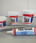 Pre-Mixed Tile Grout 0425 Pro-Grade With Strong Adhesion For Wall And Floor Tiles White 5.5 oz Tubes Pack Of 12 Made In USA DIY Friendly And Long Lasting Easy Install displayed with containers and tube