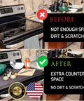 Comparison of electric cooktop with and without Stove Top Protector Cover For Electric Cooktops And Laundry Area Keeps Your Kitchen Tidy Anti Slip Waterproof Pad To Prevent Scratches And Expand Counter Space Thick Double Layer Rubber Fabric Foldable Black 28.5 By 20.5, showing increased counter space and tidy surface.