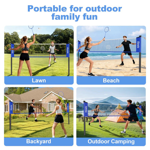 Portable Badminton Set With Anti Sag Net System Pro Grade Regulation Size 20 Foot By 5 Foot Easy Setup Durable Outdoor Net for Lawn, Beach, Backyard, Camping