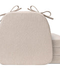 Stack of Ultra Plush D Shaped Chair Cushions for Dining Chairs with Removable Washable Covers and Ties, Beige, Set of 4
