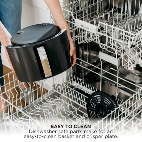 Top Rated Air Fryer With Four In One Cooking Functions For Crispy Roasting being placed in a dishwasher for easy cleaning.