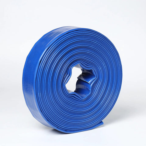 Heavy Duty Flat Lay Hose 6 Inch Diameter 300 Feet Long Sump Pump Discharge Backwash PVC Line rolled up for easy storage.